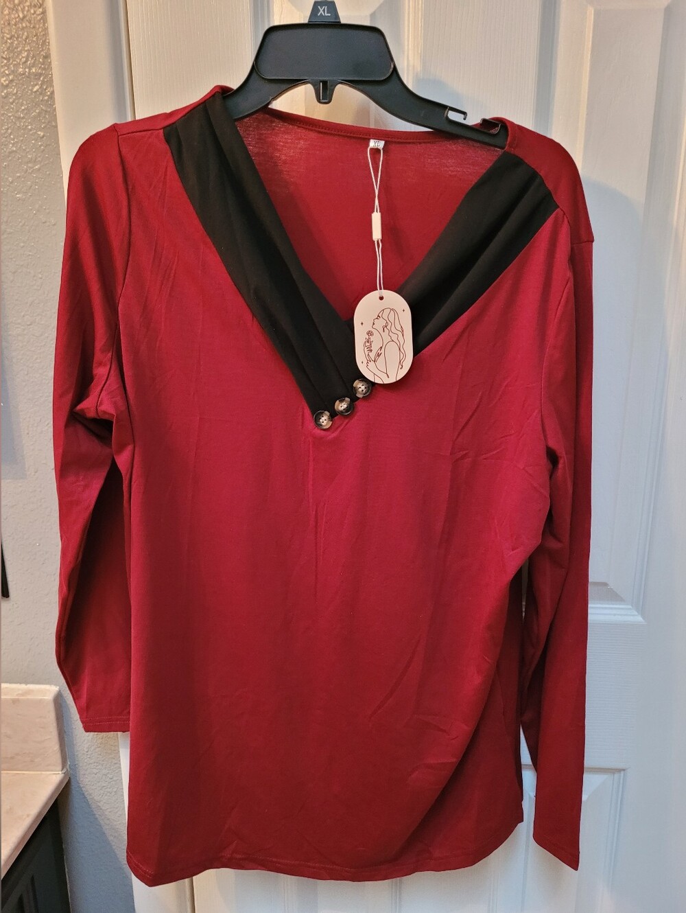 Red and black long sleeve shirt with button detail #longsleeve